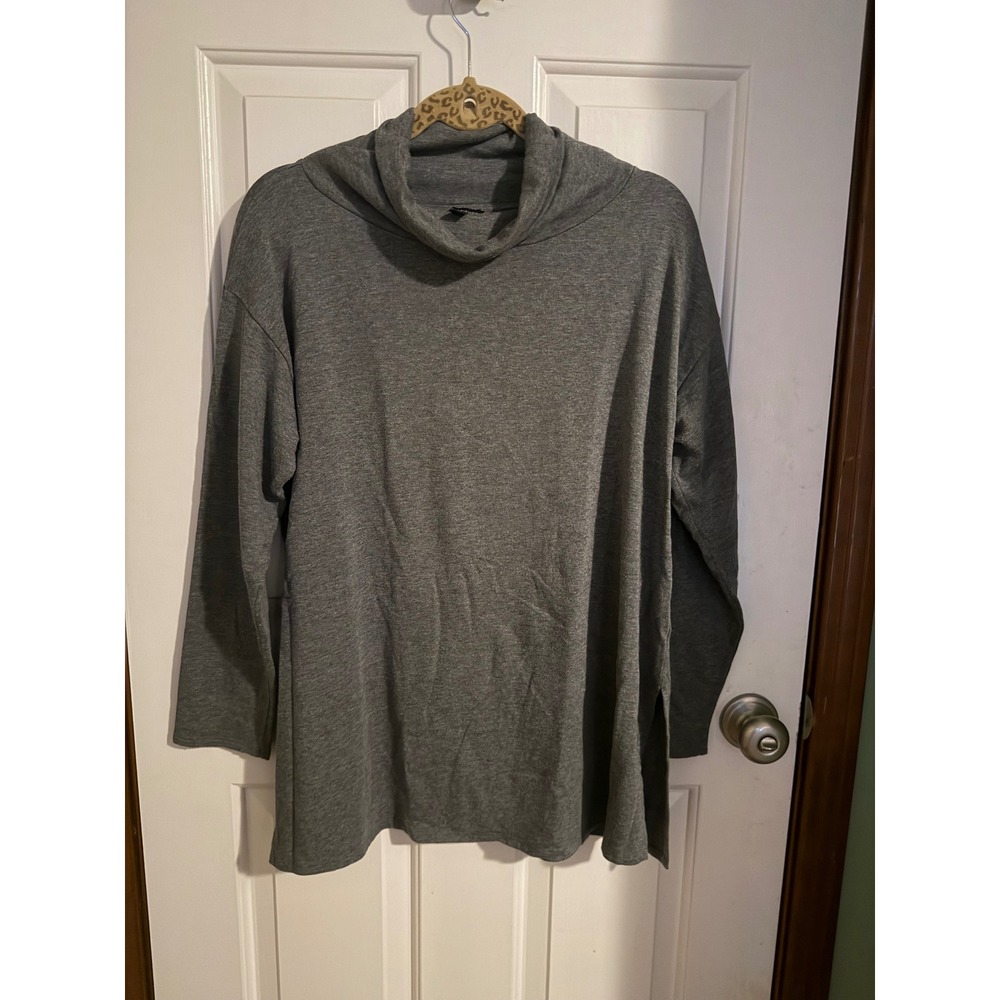 Eileen Fisher Tunic Knit Top Side Slits size SM Heather Gray NWOT